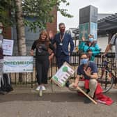 Members of the Let Pompey Breath campaign with councillor George Fielding (fourth from right) on Kingston Crescent before the group left for their walk. Picture: Emily Turner
