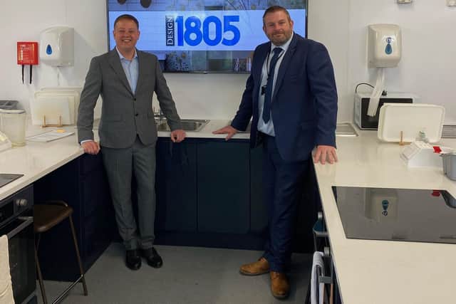 Chris Loveday, business manager at Swanmore College and Matt Legge, director of kitchen firm Design 1805 which fitted the school’s new food tech department 
