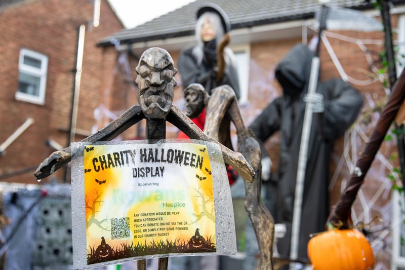 Becky Donnelley has dressed her house in giant homemade Halloween decorations in aid of raising money for The Rowans hospice

Pictured - Incredible handmade Halloween displays in Becky's front garden

Photos by Alex Shute
