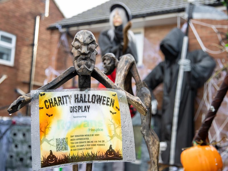 Becky Donnelley has dressed her house in giant homemade Halloween decorations in aid of raising money for The Rowans hospice

Pictured - Incredible handmade Halloween displays in Becky's front garden

Photos by Alex Shute