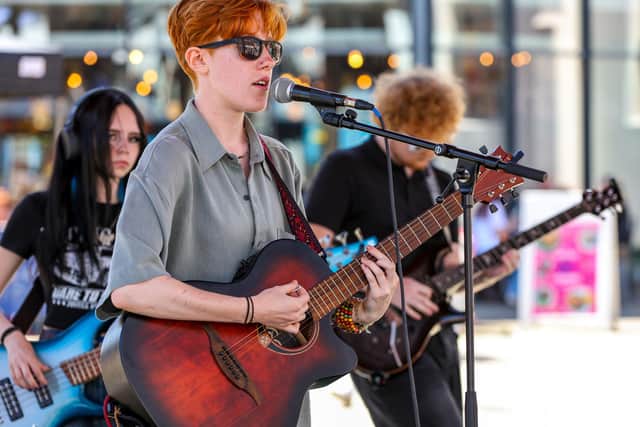 Cats Bark playing The Stones' Gimme Shelter at Fareham Big Weekend. Picture: Chris Moorhouse (120725-28)