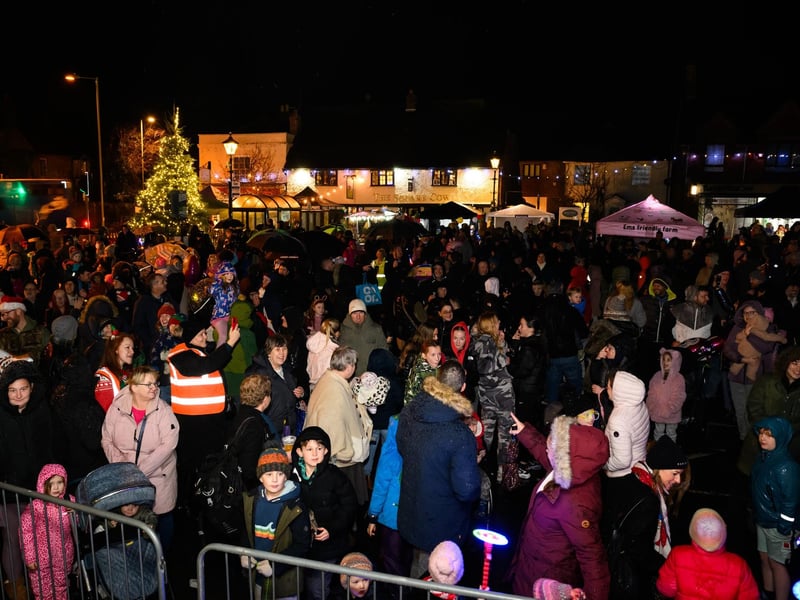A good crowd gathered in the square to the see the Wickham Christmas lights switch on