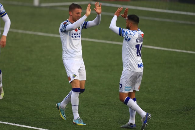 Jake McCarthy, left, has just opened the scoring. Picture by Dave Haines