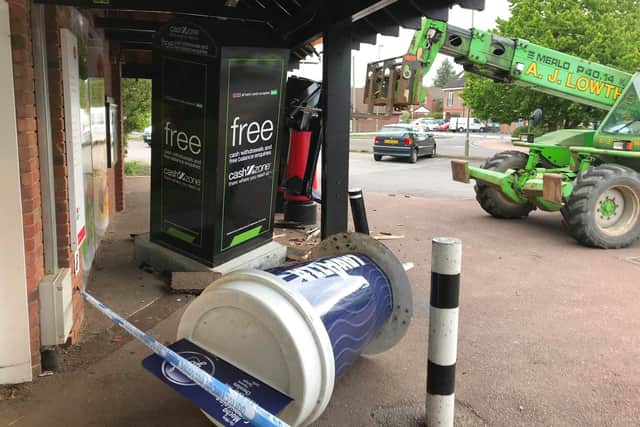 A gang of thieves used a vehicle to rip out an ATM cash machine from the ground during the latest raid on the Co-operative in Clanfield. It's the second raid in almost two years