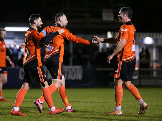 Portchester celebrate a goal. Picture by Nathan Lipsham