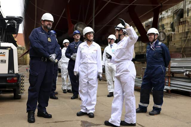 Pictured: HRH Duchess of Edinburgh visits HMS Daring during her Upkeep period in HMNB Portsmouth on April 11, 2023. Picture: LPhot Unaisi Luke/Royal Navy.