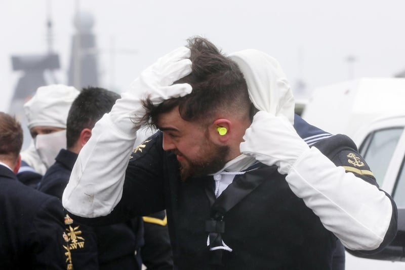 A relief to get out of the anti-flash gear for one sailor.