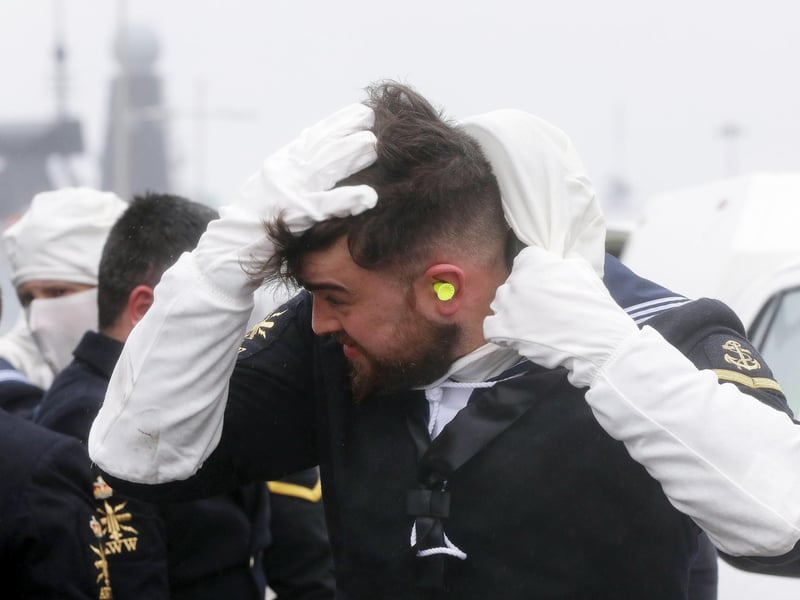 A relief to get out of the anti-flash gear for one sailor.