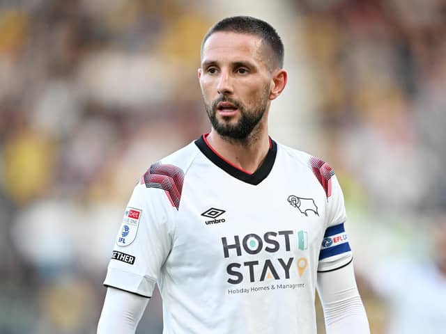 Conor Hourihane is Derby County’s club captain. His contract with the League One automatic hopefuls apparently expires this summer. (Image: Getty Images)