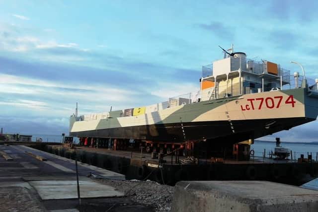 LCT7074 arrives in Clarence Esplanade, Southsea, ahead of being moved to outside the D-Day Story Museum. Picture: David George