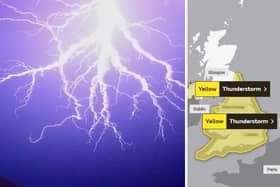 A yellow weather warning is in place for the UK on Sunday because of forecasted thunderstorms
