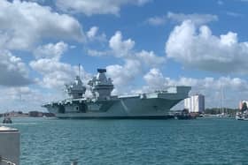HMS Queen Elizabeth arrives in Portsmouth on July 2 2020. Picture: Sarah Standing