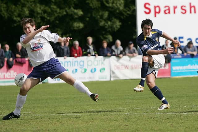 Brett Poate scores for Hawks against Eastleigh. Picture: Dave Haines