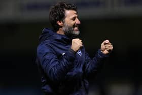 Danny Cowley savours the late Gillingham win. (Photo by Jacques Feeney/Getty Images)