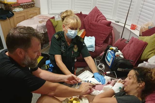 Paramedics with baby Esmae and Angharad Picture submitted by the family