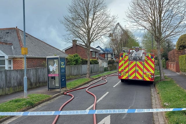 Emergency services at the scene of a 'large' house fire in Sea View Road, Drayton. Picture: Chris Broom