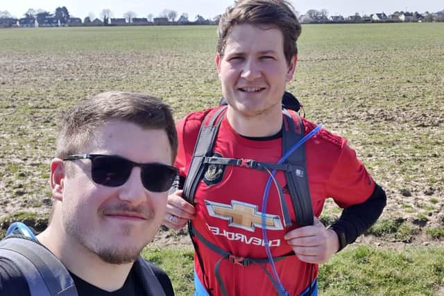 Alfie Thomas (left) and Josh Williams (right) who are taking on a 50km walk with their friend Chris Wagstaff to raise funds for Coppafeel