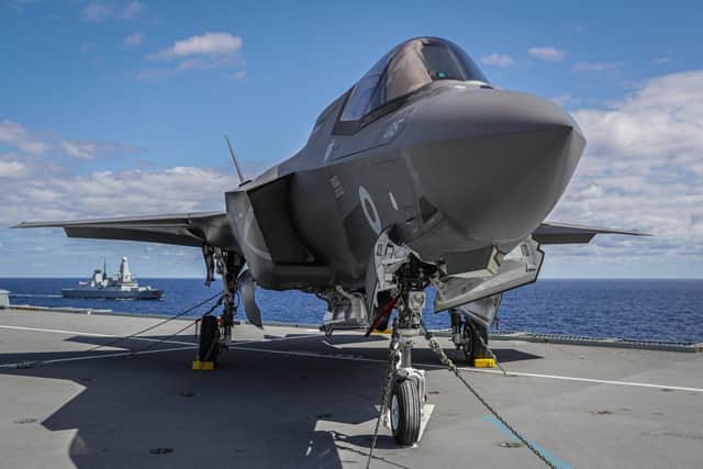 A UK F-35B Lightning stealth jet on the deck of HMS Queen Elizabeth. Photo: LPhot Kyle Heller