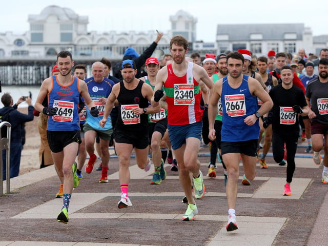 Runners at the start of the half marathon.