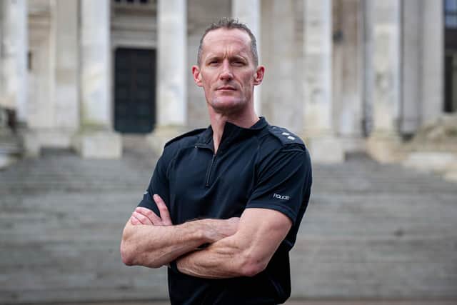 Inspector Scott Johnson outside Portsmouth Guildhall on 14 December 2020. Picture: Habibur Rahman