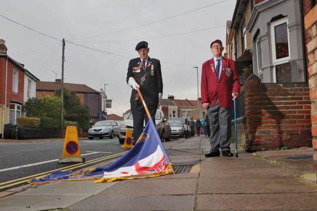 Clive Price Nartland Sutton (left) with fellow veteran Andy Long on Stamshaw Road, marking Remembrance Sunday.

Picture: Habibur Rahman
