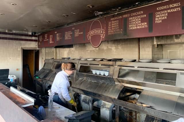 Pictured is the aftermath of a fire at Frydays fish and chip shop in Gosport.
