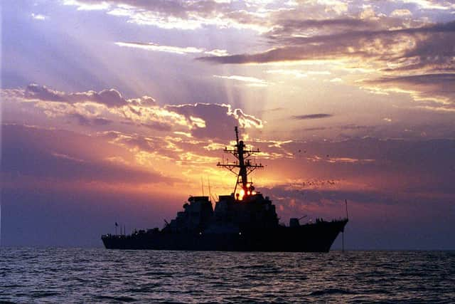 American guided missile destroyer USS Carney (DDG 64) shot down three drones during the assault, according to the US Military. (Photo by FELIX GARZA/US NAVY/AFP via Getty Images)