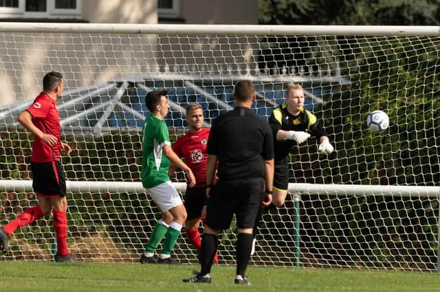Moneyfield's goalkeeper Joe Hunt, right, was sent off in the first half of his side's HPL win at Liphook.
Picture: Keith Woodland