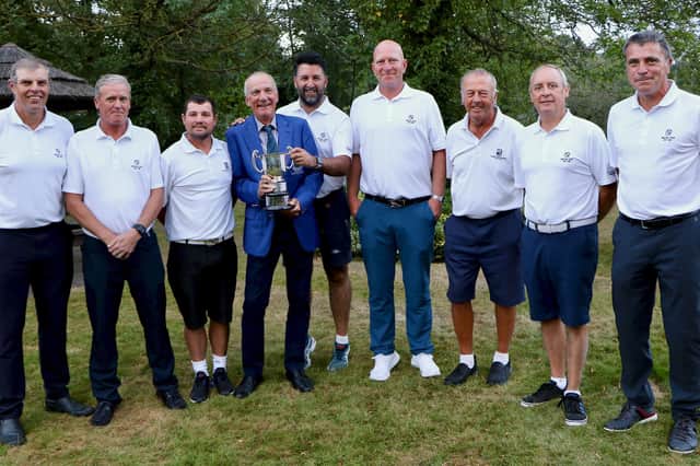 Cams Hall GC captain Ed Woodhouse with the County Sevens trophy after the Fareham club beat Stoneham 5-2 in the final at Bramshaw. Picture: Andrew Griffin.