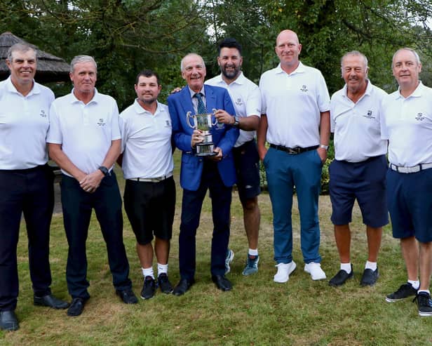 Cams Hall GC captain Ed Woodhouse with the County Sevens trophy after the Fareham club beat Stoneham 5-2 in the final at Bramshaw. Picture: Andrew Griffin.