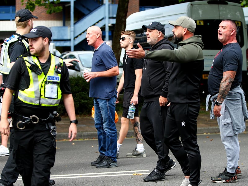 Protestors at Guildhall Square, Portsmouth. Picture: Chris  Moorhouse (030824-49)