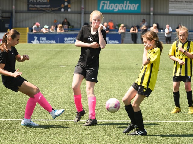 Girls' football action from the Havant & Waterlooville Summer Tournament. Picture: Keith Woodland (030621-52)