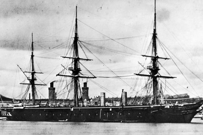 The 'HMS Warrior', the Royal Navy's first iron-hulled warship, off Keyham Dockyard in Plymouth, circa 1860. (Photo by Hulton Archive/Getty Images)