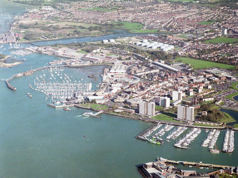 Aerial of Gosport Marina in 1998.