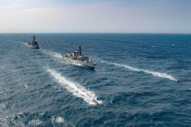 HMS Montrose leads USS Winston S Churchill in the Gulf