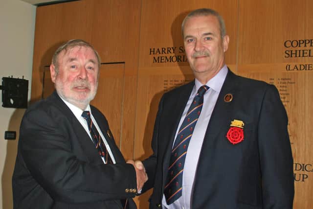 David Wheeler, right, pictured when he succeeded Barry Morgan as county secretary in 2012. Picture: Hampshire Golf