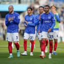 The Pompey players applaud the Blues' fans at the final whistle at Turf Moor