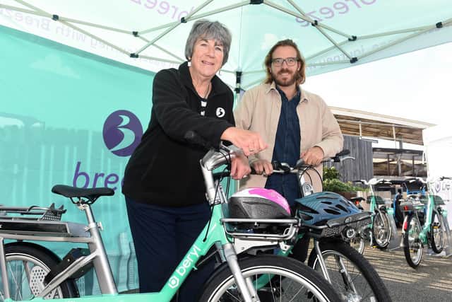 Cllr. Lynne Stagg with Phil Ellis, CEO of Beryl at the launch of the Beryl Bikes by Breeze bike share scheme on Thursday October 6, at The Hard Interchange in Portsmouth
Picture: Sarah Standing (061022-4117)