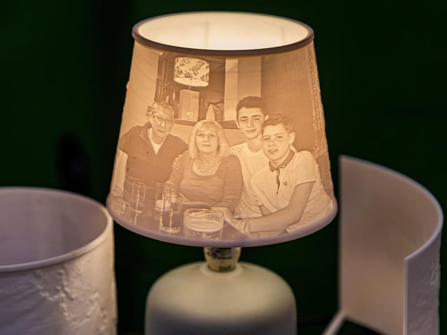 A family photo made into a personalised lampshade using 3D printing by Alro Prints on sale at the Fratton Christmas Fair. Picture: Mike Cooter (091223)