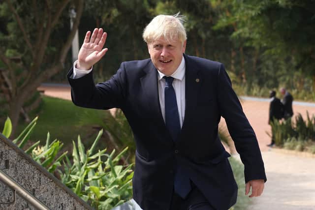 Prime Minister Boris Johnson arrives for the Leaders' Retreat on the sidelines of the Commonwealth Heads of Government Meeting at Intare Conference Arena in Kigali, Rwanda on Saturday Picture: Dan Kitwood/PA Wire