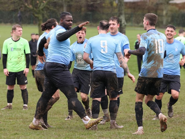 Moulay Ousman, left, has just scored for Wicor Mill. Picture by Kevin Shipp