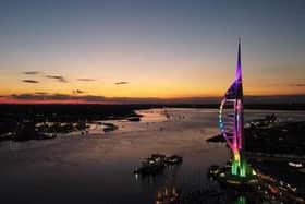 Spinnaker Tower lit up for countdown to Portsmouth Pride. Pic Spinnaker Tower