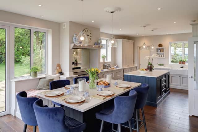 The countryside home features a large, eat-in kitchen