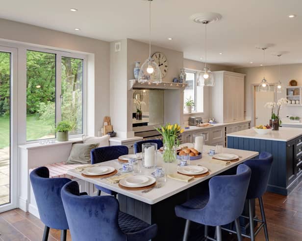 The countryside home features a large, eat-in kitchen