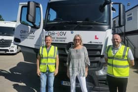Gosport MP Dame Caroline Dinenage with Damian Gaffney and Adam Grant at GO-LGV Ltd