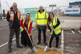 (L-R) Nigel Wonnacott, Amanda Martin, Mike Sellers and Kimberly Barrett as work continues to create the new shore power arrangements