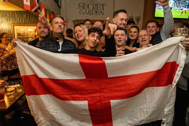 England fans before kick off at the Leopold Tavern in Southsea. Picture: Matthew Clark
