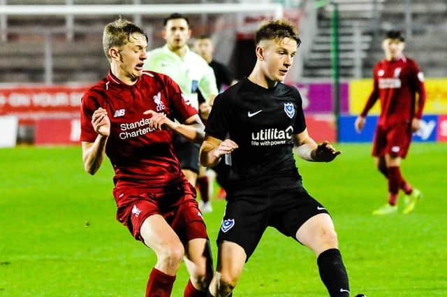 Ethan Robb on Pompey Academy duty against Liverpool in the FA Youth Cup in December 2018. Picture: Colin Farmery