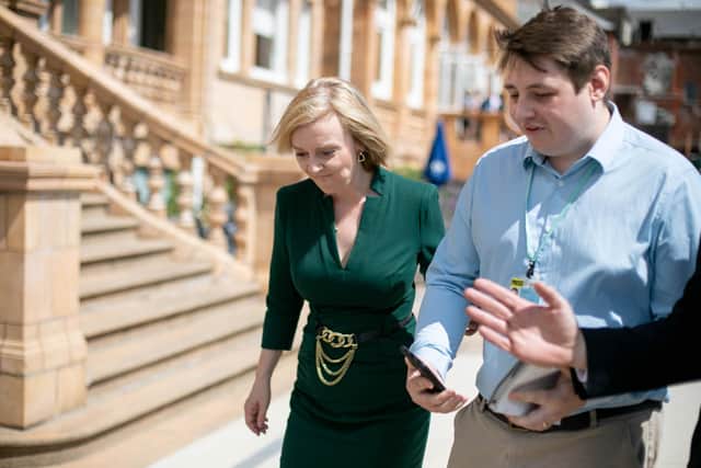 Liz Truss with News reporter David George on her leadership campaign trail at Queens Hotel, Portsmouth.
Picture: Habibur Rahman
