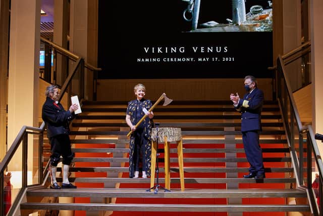 A naming celebration took place on board Viking Venus on May 17 - with the ship's godmother Anne Diamond
